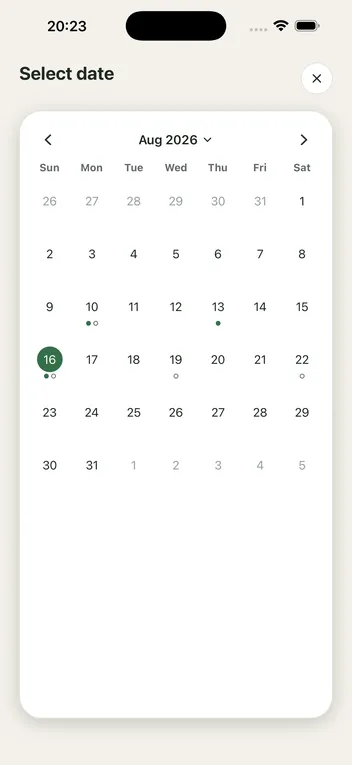 The TodOne calendar screen with activity dots for looking back